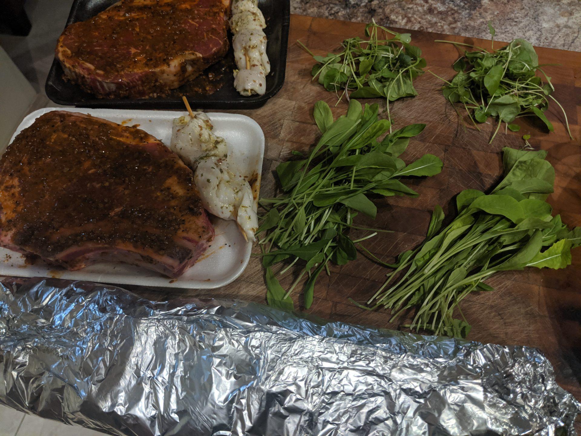 Ribeye, Halibut Kebabs & Stirfry meal »